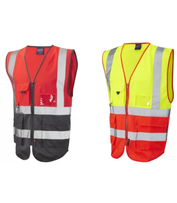 Leo Lynton ISO 20471 Class 1 Superior Waistcoat Hi Vis Red/Grey,